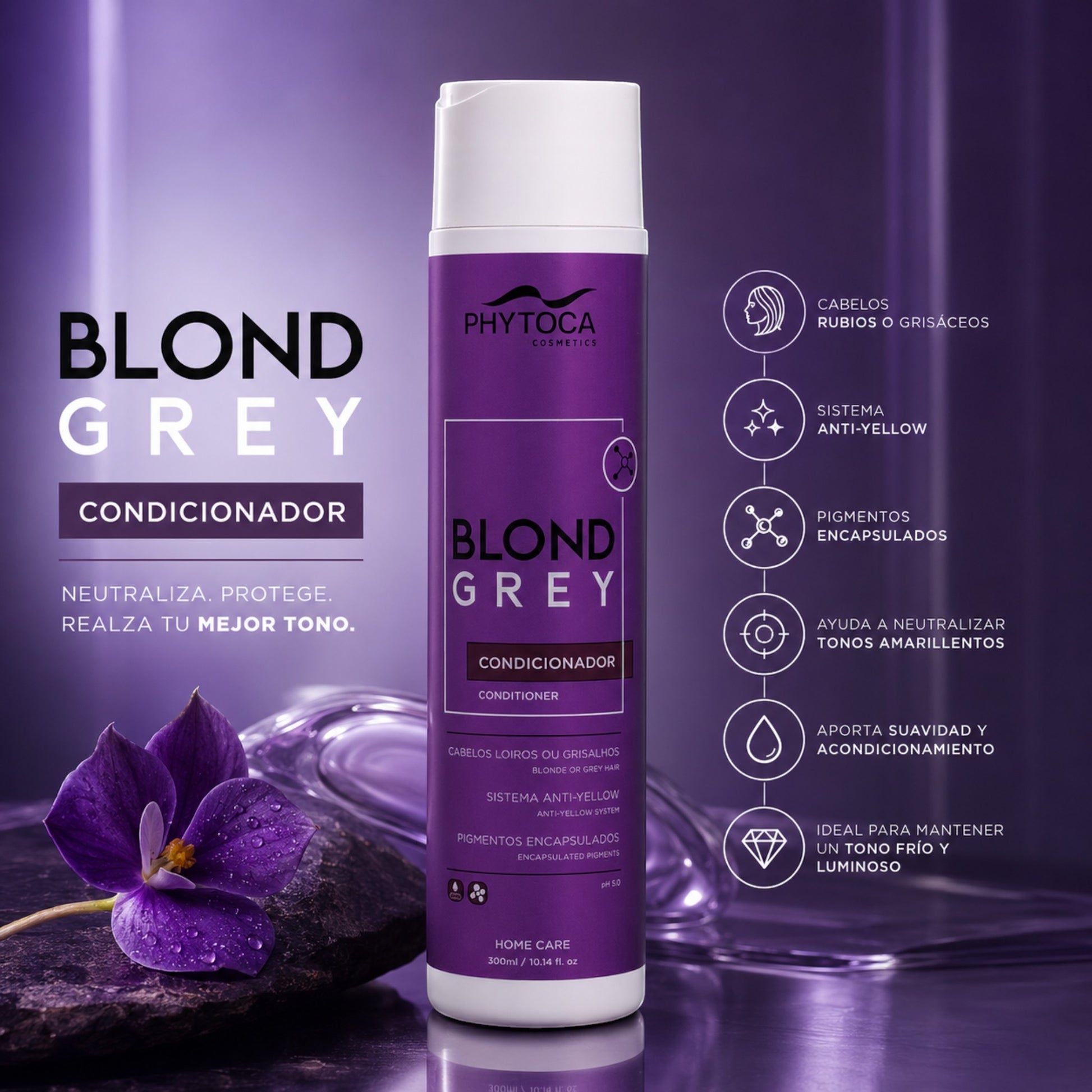 Acondicionador Phytoca USA Blond Grey para cabello rubio y gris con pigmentos encapsulados para neutralizar tonos amarillos