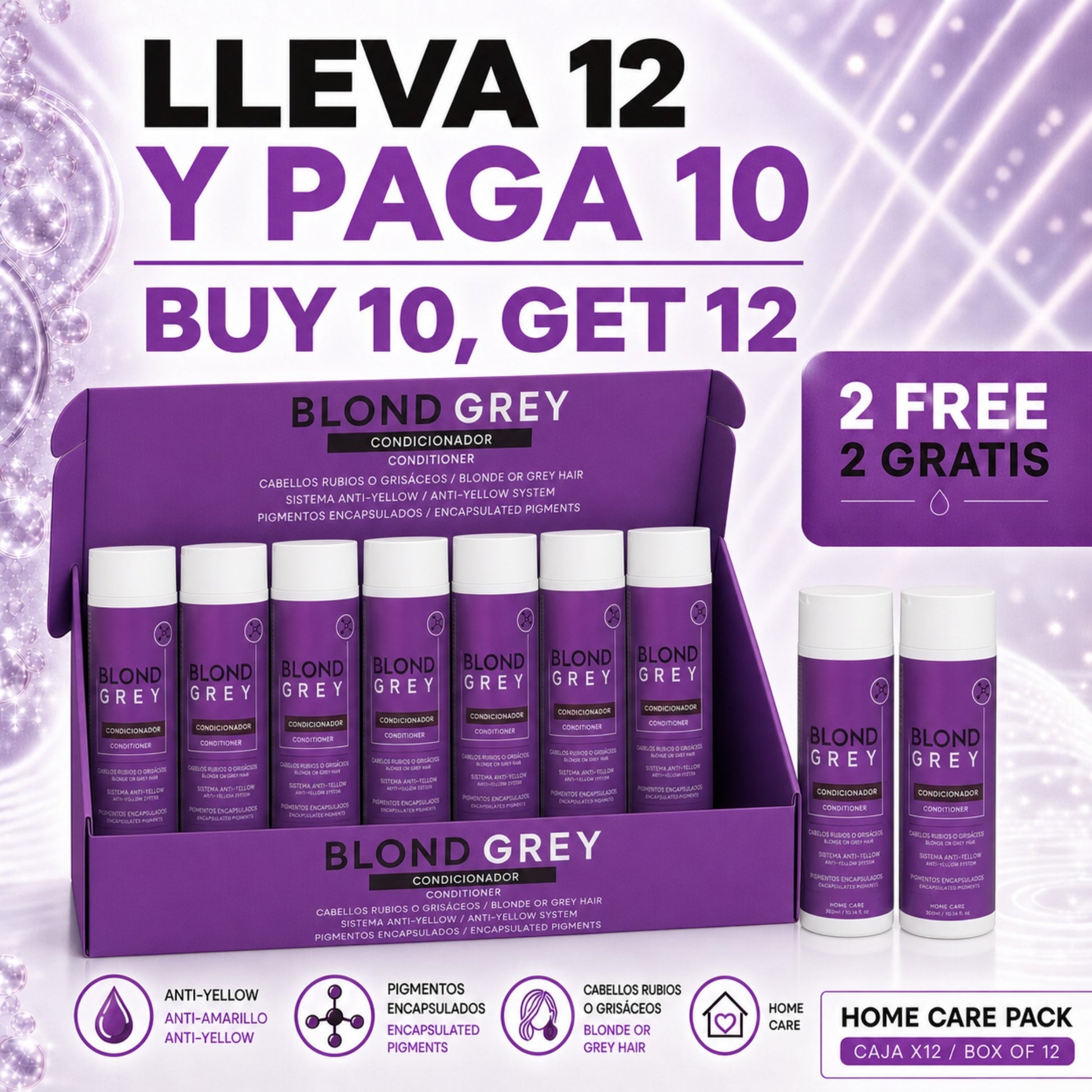 Pack de 12 acondicionadores Phytoca USA Blonde Grey para cabello rubio y gris con pigmentos encapsulados anti-amarillo