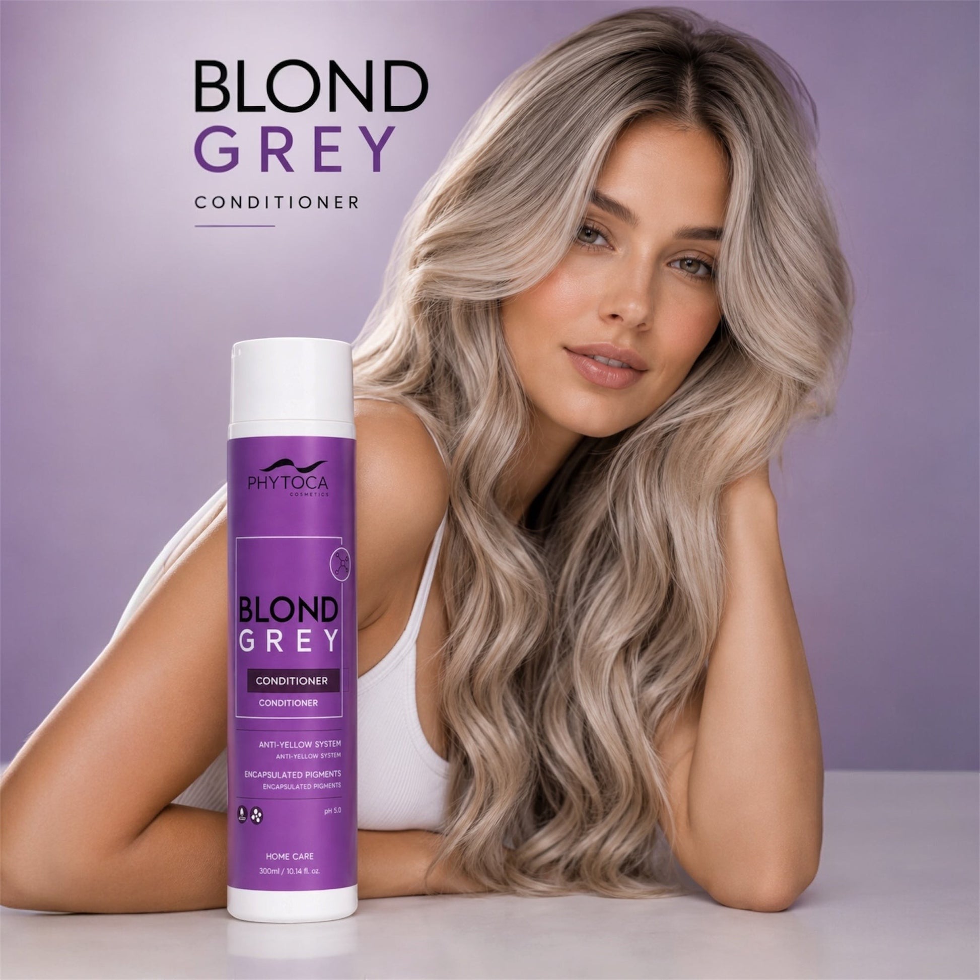 Acondicionador Phytoca USA Blonde Grey para cabello rubio y gris, reduce tonos amarillentos y aporta brillo intenso.