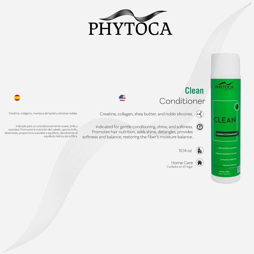 Acondicionador Phytoca USA Clean para cabello graso en envase de 300ml con extractos vegetales y aminoácidos