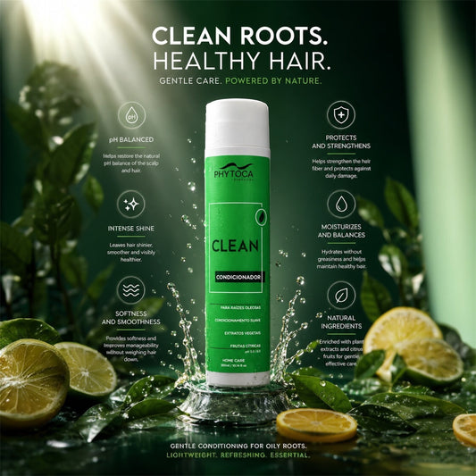 Acondicionador Phytoca USA Clean para raíces grasas con extractos botánicos y cítricos para hidratación y brillo.
