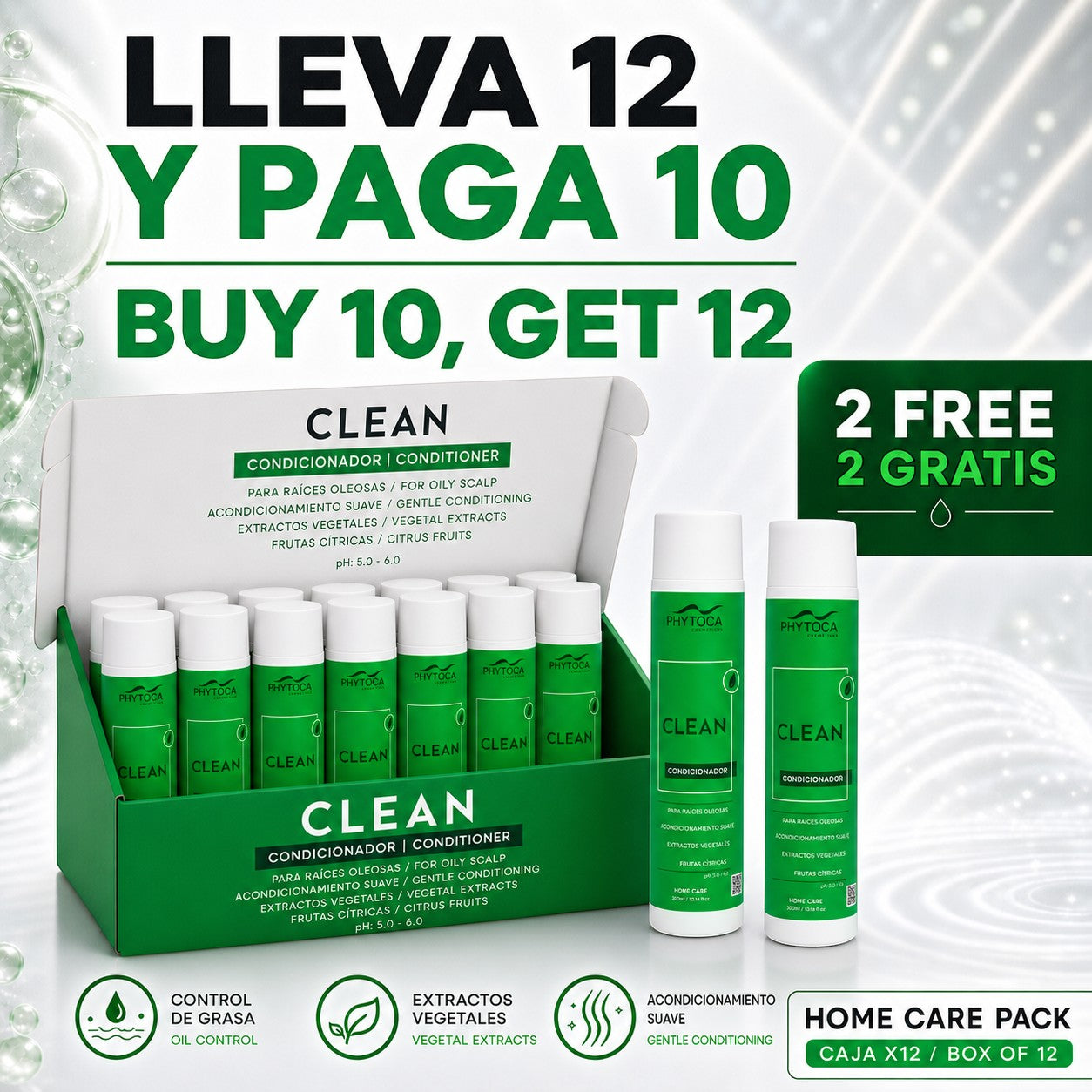 Pack de 12 acondicionadores Phytoca USA Clean para cabello graso con extractos vegetales y cítricos