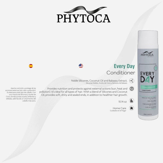 Acondicionador Phytoca USA Every Day para todo tipo de cabello con aceite de coco y siliconas en envase cilíndrico