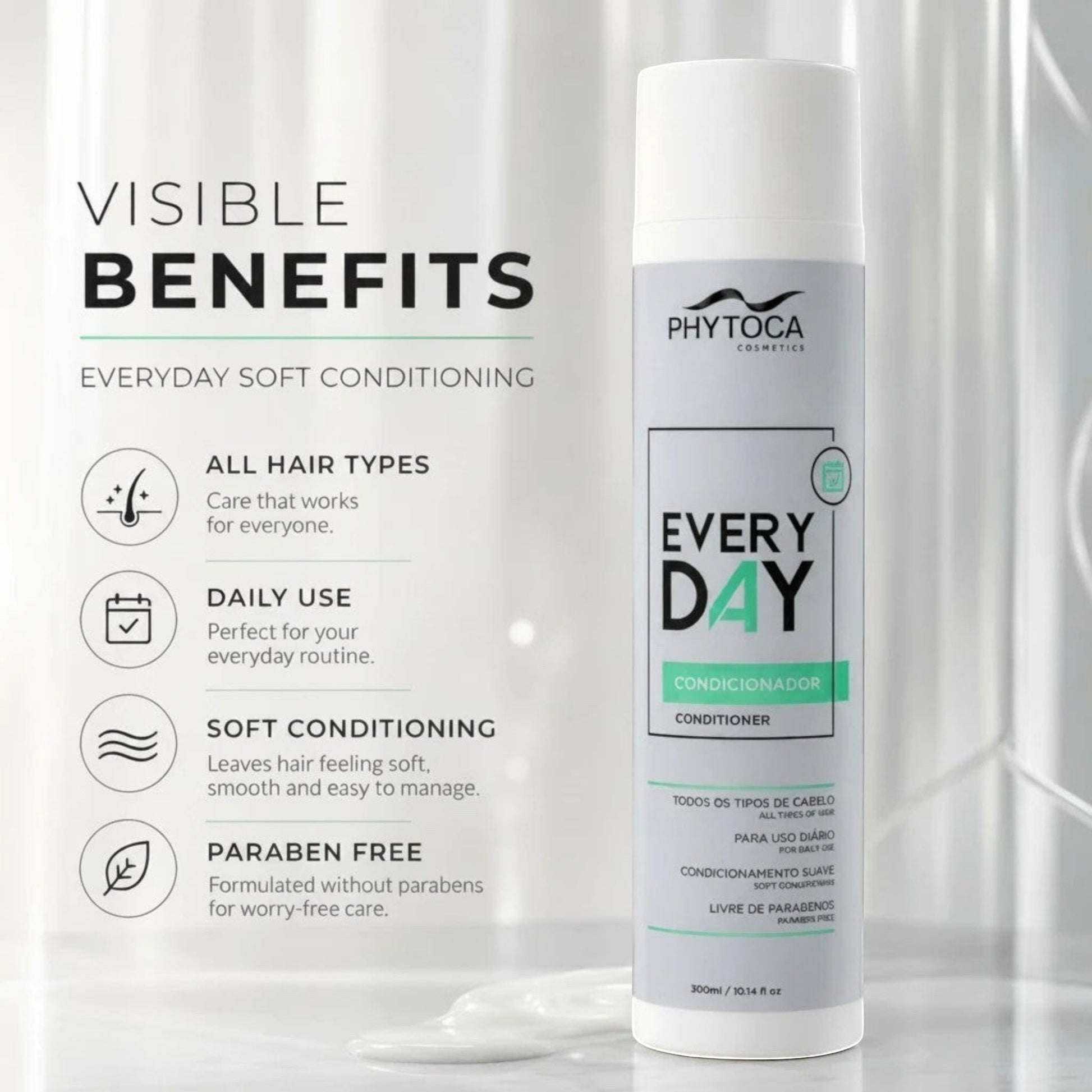 Acondicionador Phytoca USA Every Day para todo tipo de cabello, fórmula suave sin parabenos en envase de 300ml.