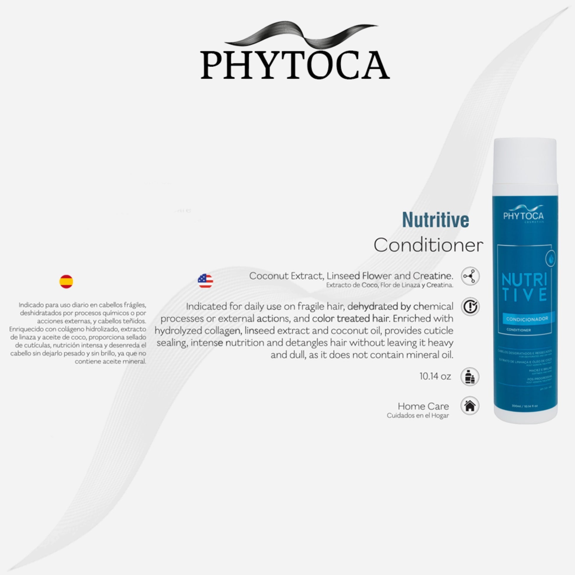 Acondicionador Nutritive de Phytoca USA para cabello seco y tratado químicamente con aceite de coco y colágeno
