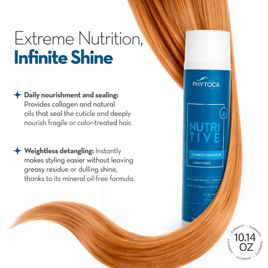 Acondicionador Nutritive de Phytoca USA para cabello seco y tratado químicamente con aceite de coco y colágeno