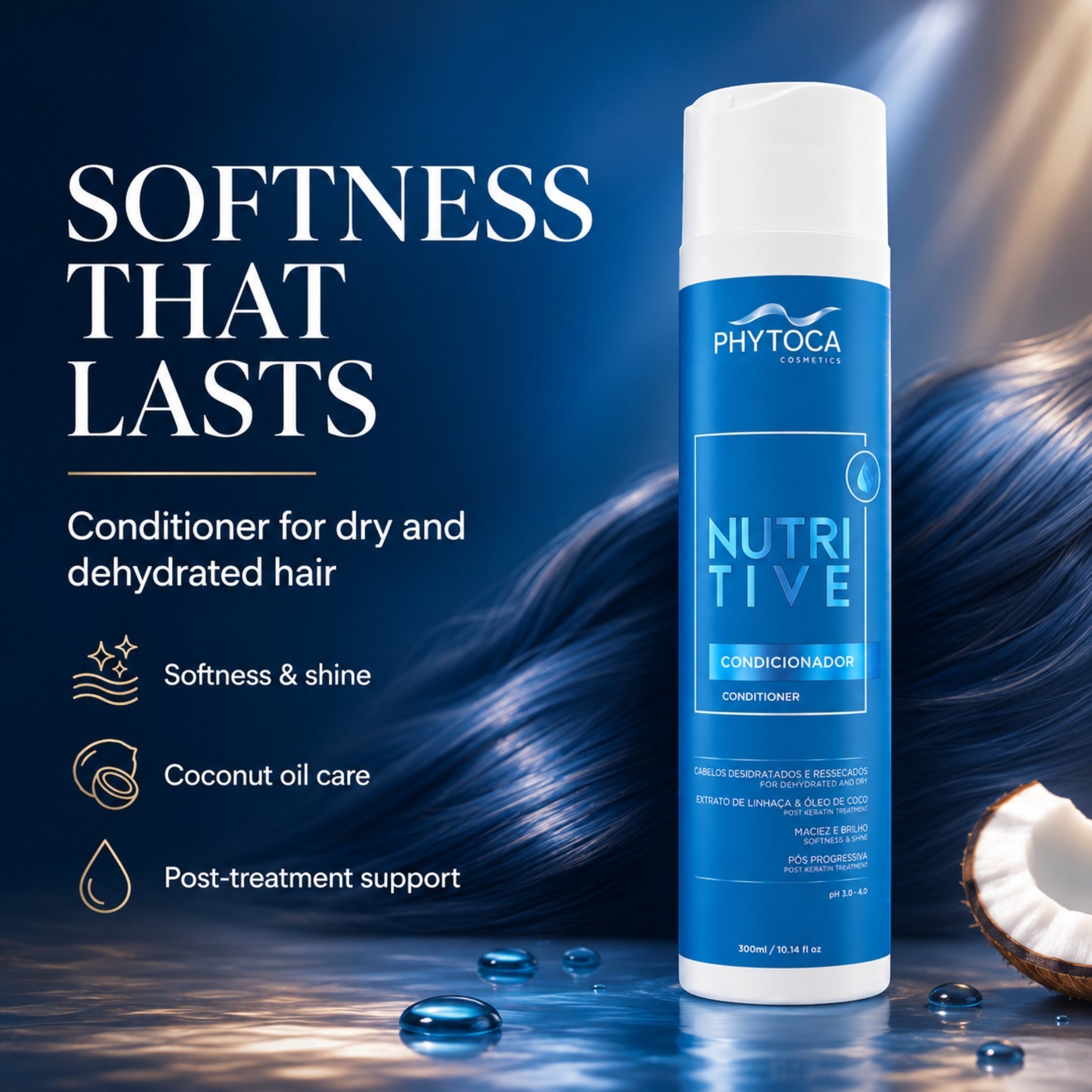 Acondicionador Nutritive de Phytoca USA para cabello seco y tratado químicamente con aceite de coco y colágeno