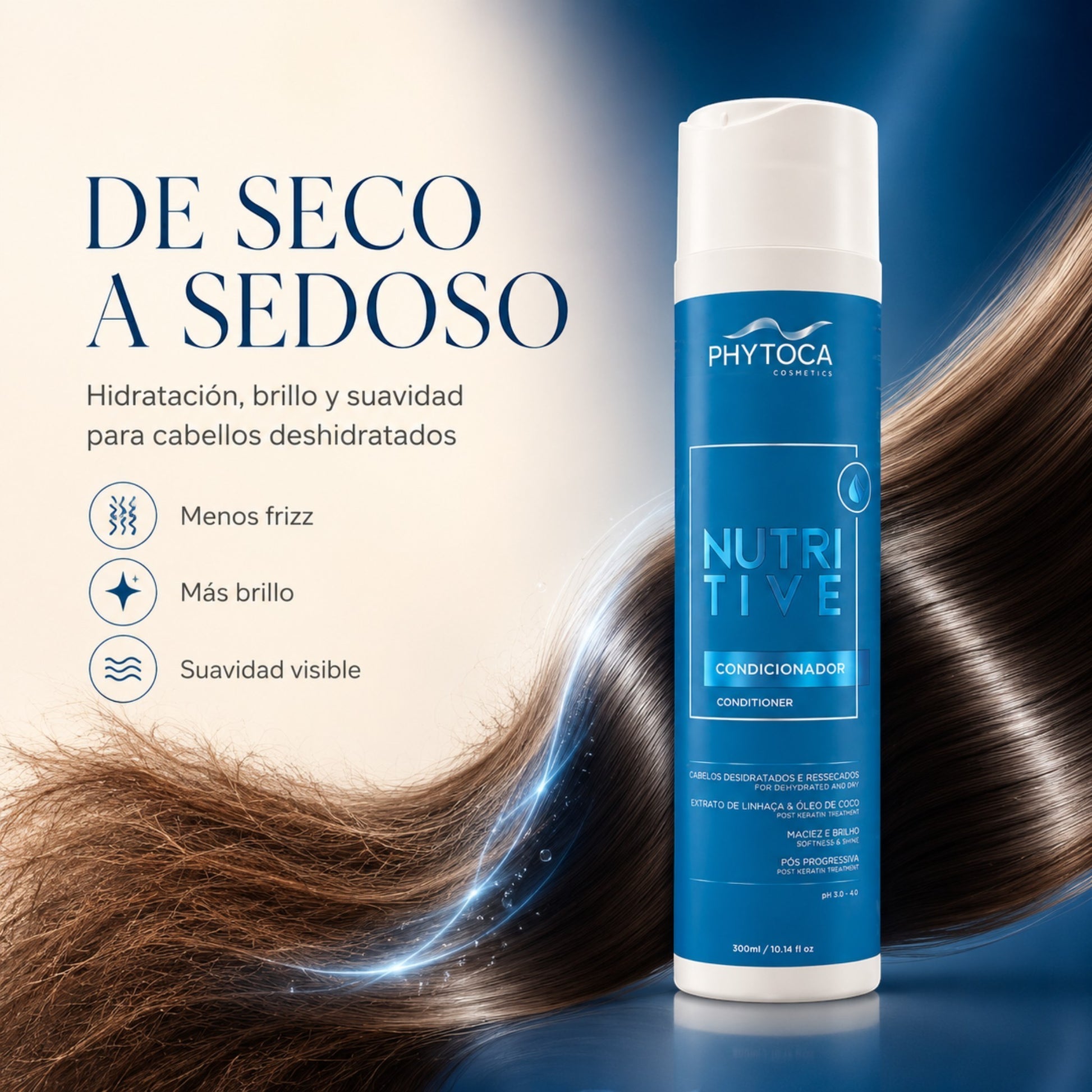 Acondicionador Nutritive de Phytoca USA para cabello seco y deshidratado con aceite de coco y extracto de linaza