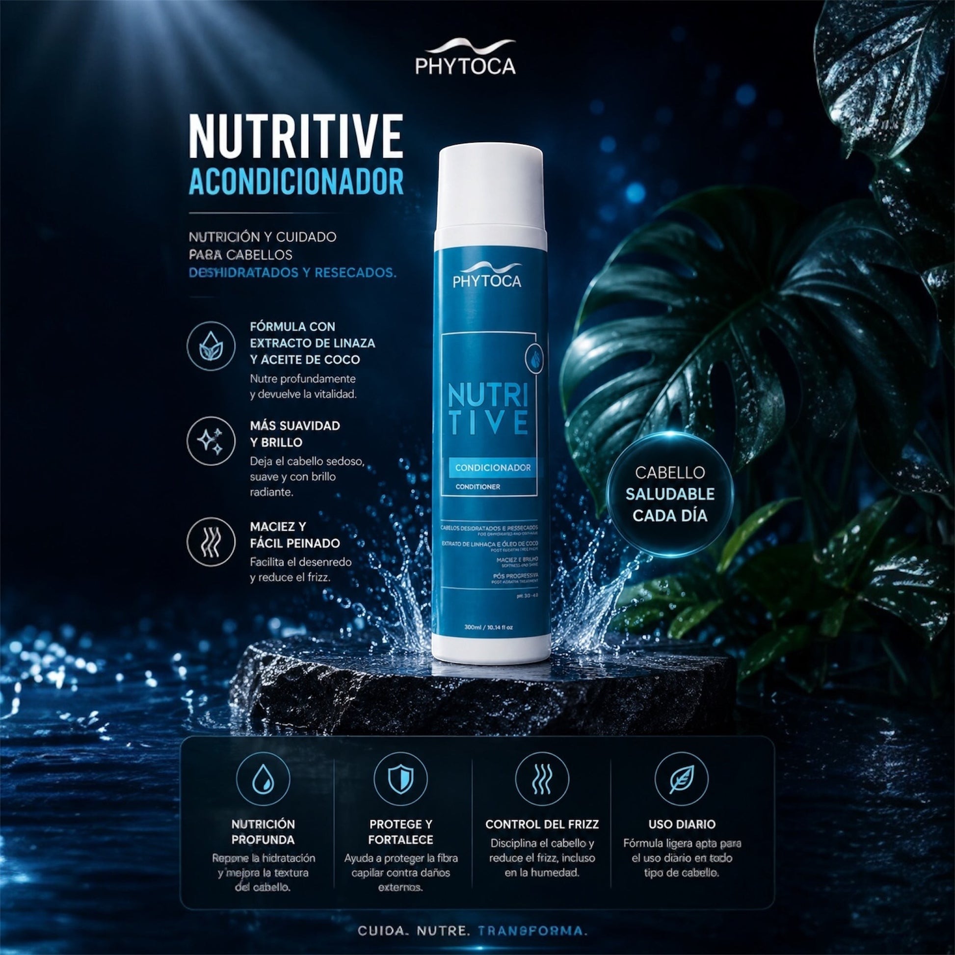 Acondicionador Nutritive Phytoca USA con aceite de coco y linaza para cabello seco y tratado químicamente