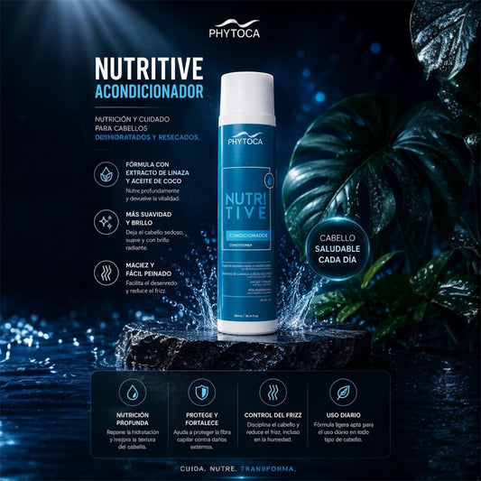 Acondicionador Nutritive Phytoca USA con aceite de coco y linaza para cabello seco y tratado químicamente