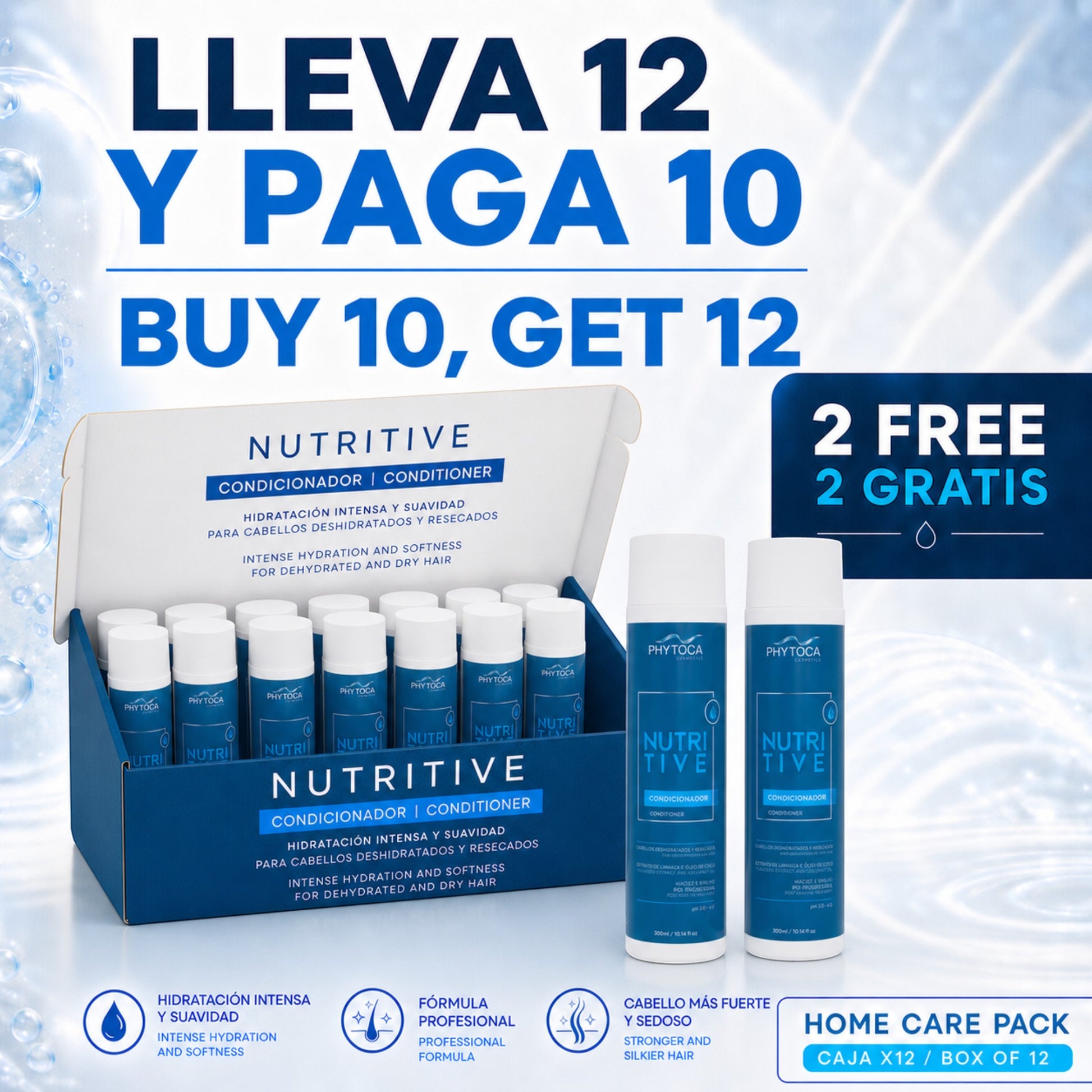 Pack de 12 acondicionadores nutritivos Phytoca USA para cabello seco y tratado químicamente con aceite de coco