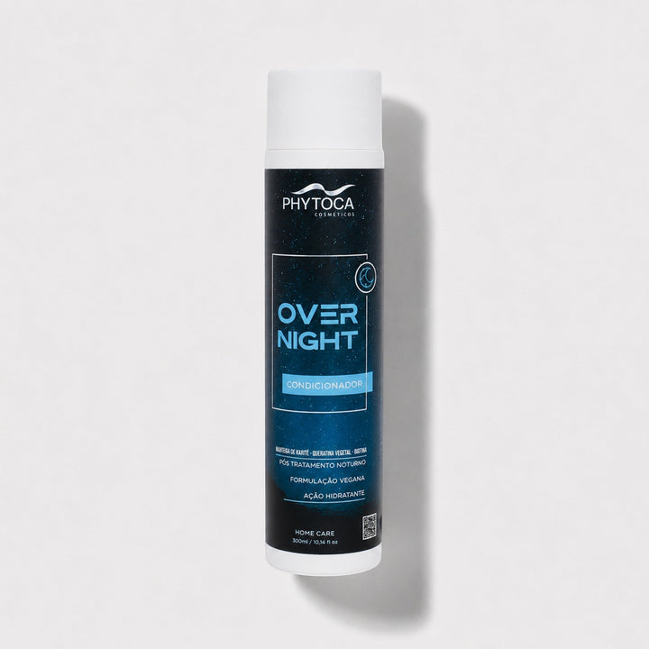 Acondicionador Phytoca USA Overnight en envase cilíndrico azul oscuro con fórmula vegana para cabello seco