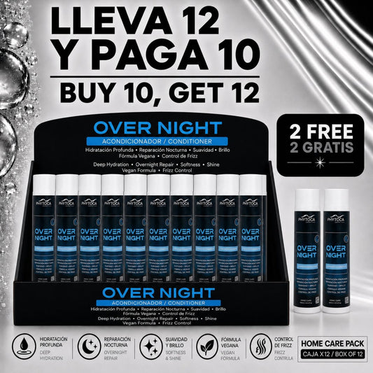 Pack de 12 acondicionadores Phytoca USA Overnight para hidratación profunda, reparación nocturna y control de frizz.