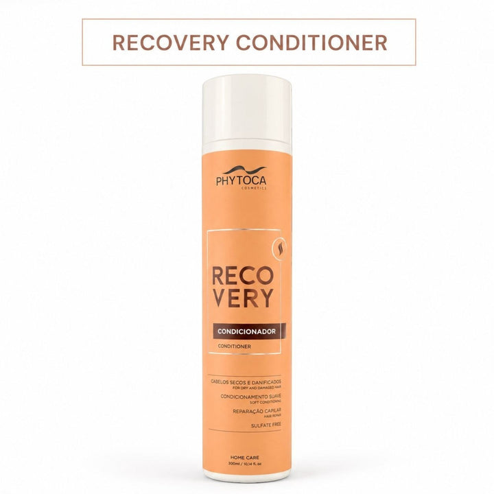 Acondicionador Phytoca USA Recovery para cabello seco y dañado en envase naranja de 300ml con aceites esenciales
