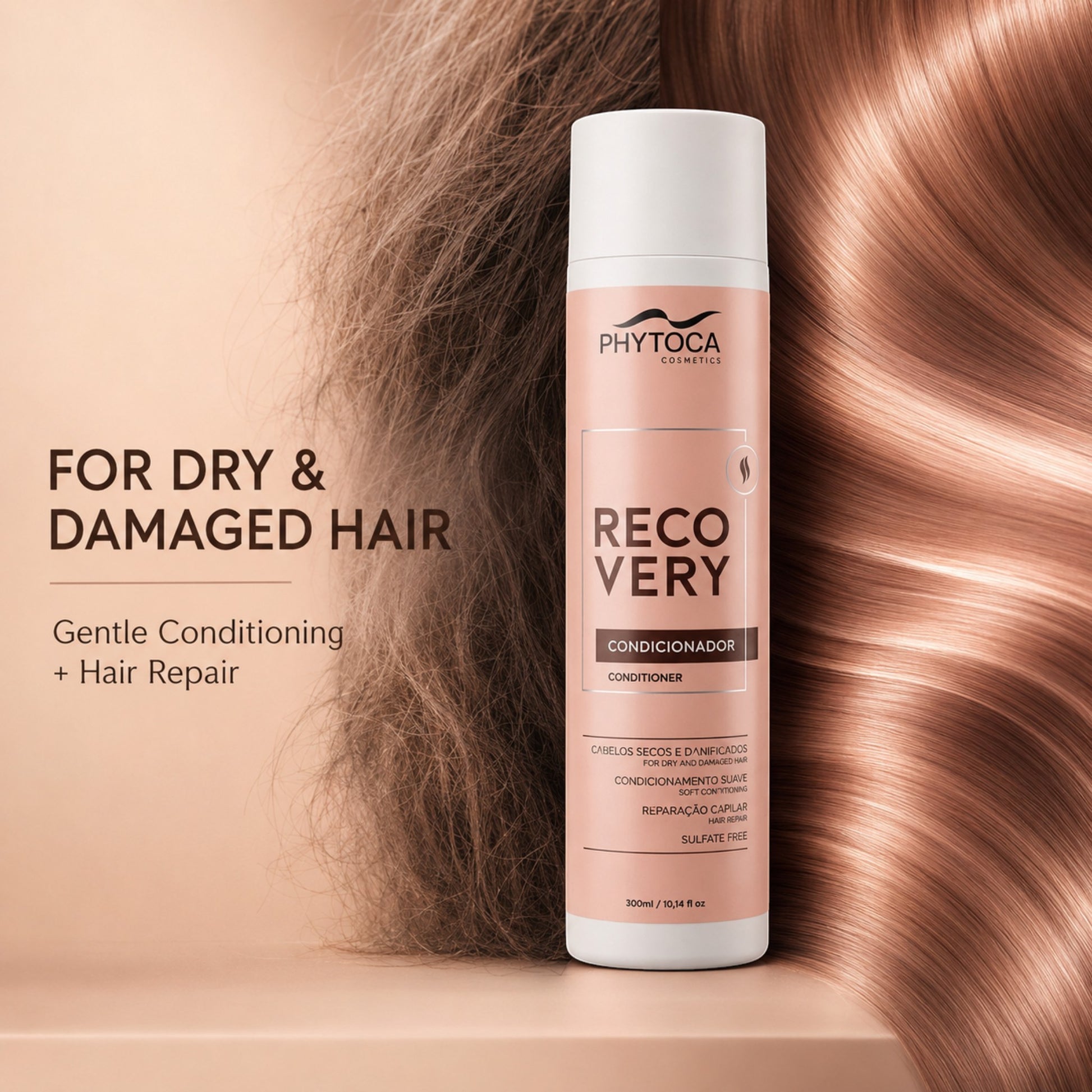 Acondicionador Phytoca USA Recovery para cabello seco y dañado, con aceites esenciales para reparar y dar brillo.