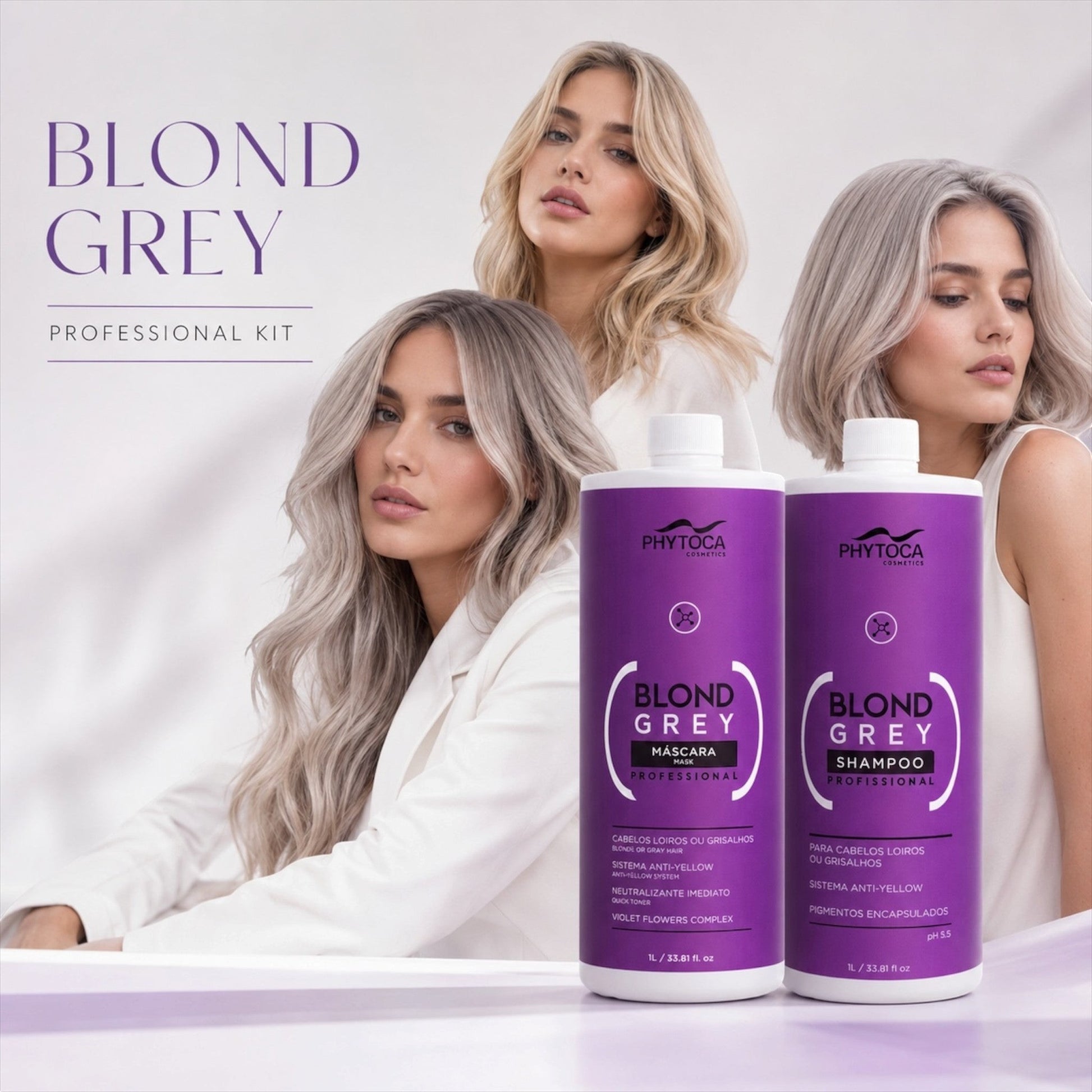 Kit profesional Phytoca USA Blond Grey con champú y mascarilla para neutralizar tonos amarillos en cabello rubio o gris