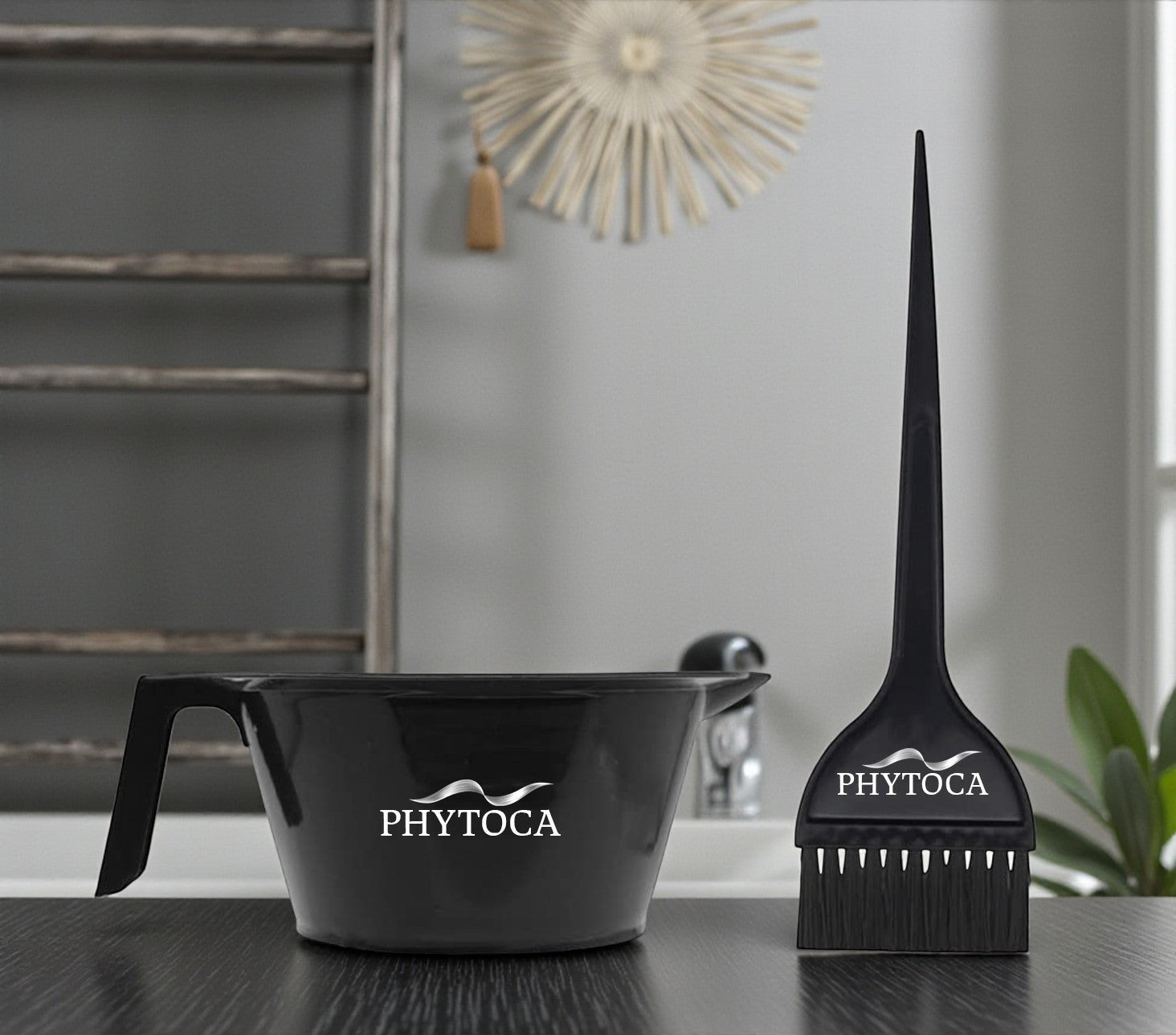 Set de bol y brocha para tinte Phytoca USA de color negro con diseño profesional para peluquería