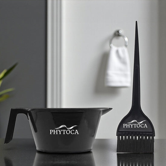 Set de bol y brocha para tinte Phytoca USA de color negro con diseño profesional para peluquería