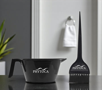 Set de bol y brocha para tinte Phytoca USA de color negro con diseño profesional para peluquería