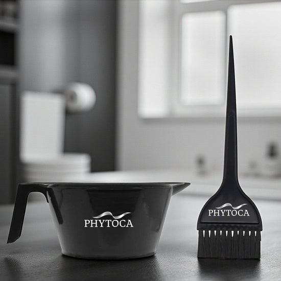 Set de bol y brocha para tinte Phytoca USA de color negro con diseño profesional para peluquería