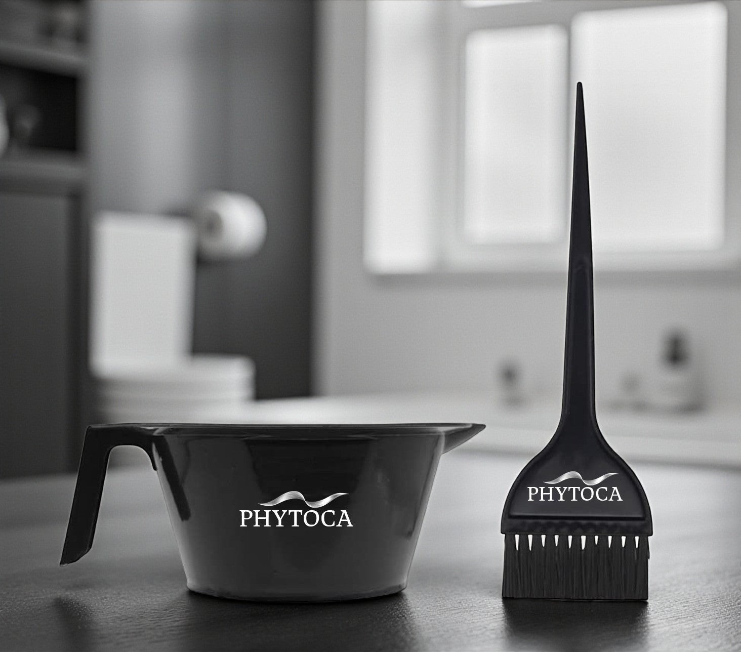 Set de bol y brocha para tinte Phytoca USA de color negro con diseño profesional para peluquería