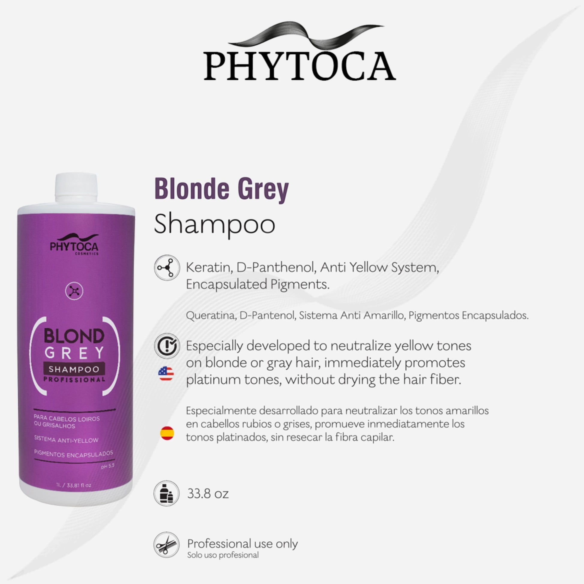 Champú Phytoca USA Blond Grey de 1 litro para neutralizar tonos amarillos en cabellos rubios o grises