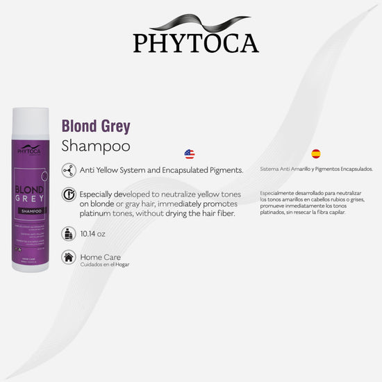 Champú Phytoca USA Blond Grey para neutralizar tonos amarillos y potenciar tonos platinados en cabellos rubios o grises