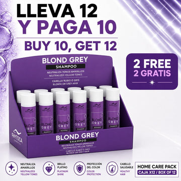 Pack de 12 champús Phytoca USA Blonde Grey para neutralizar tonos amarillos y aportar brillo platino al cabello rubio o gris