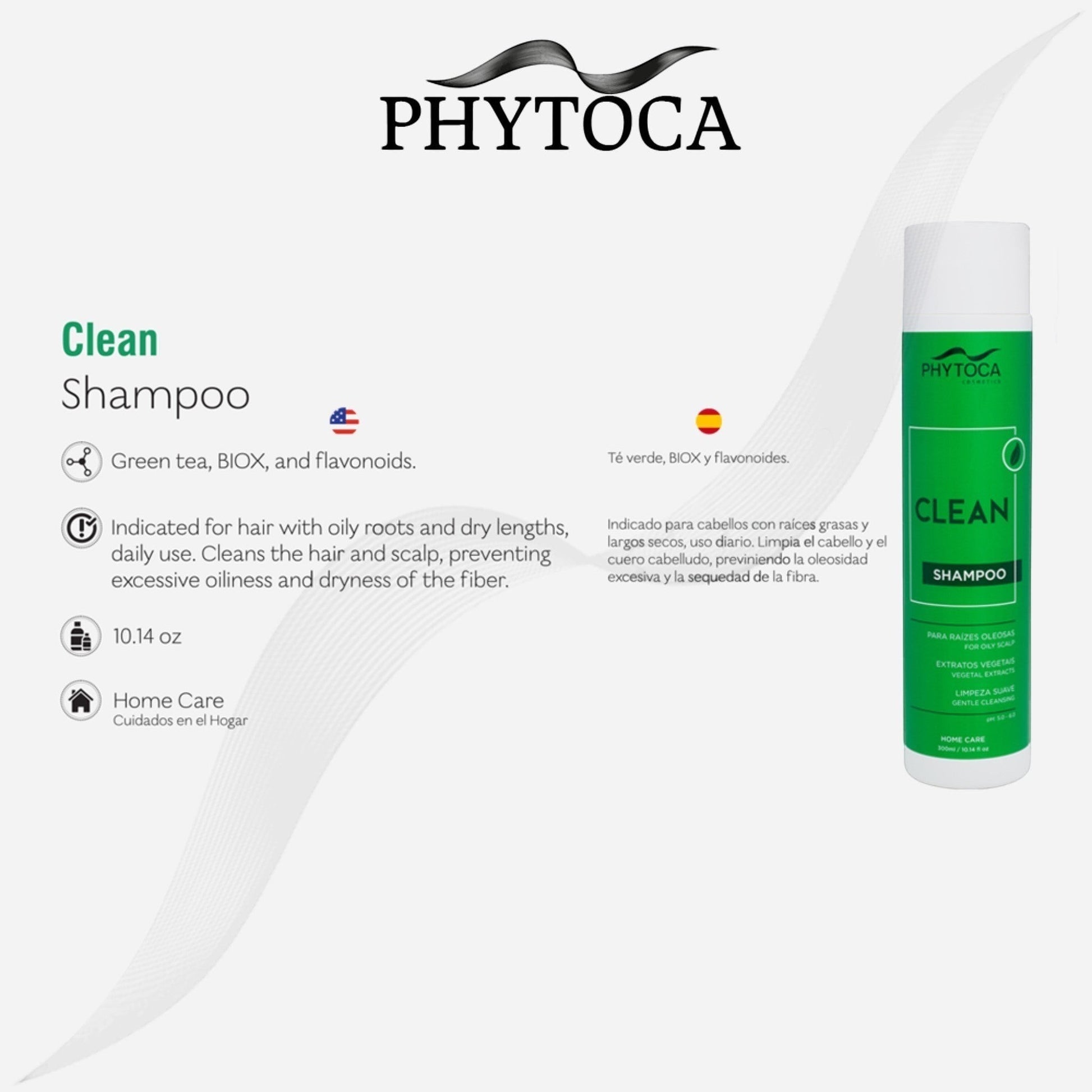 Champú Phytoca USA Clean para cabello graso con extractos de té verde y cítricos en envase de 300ml