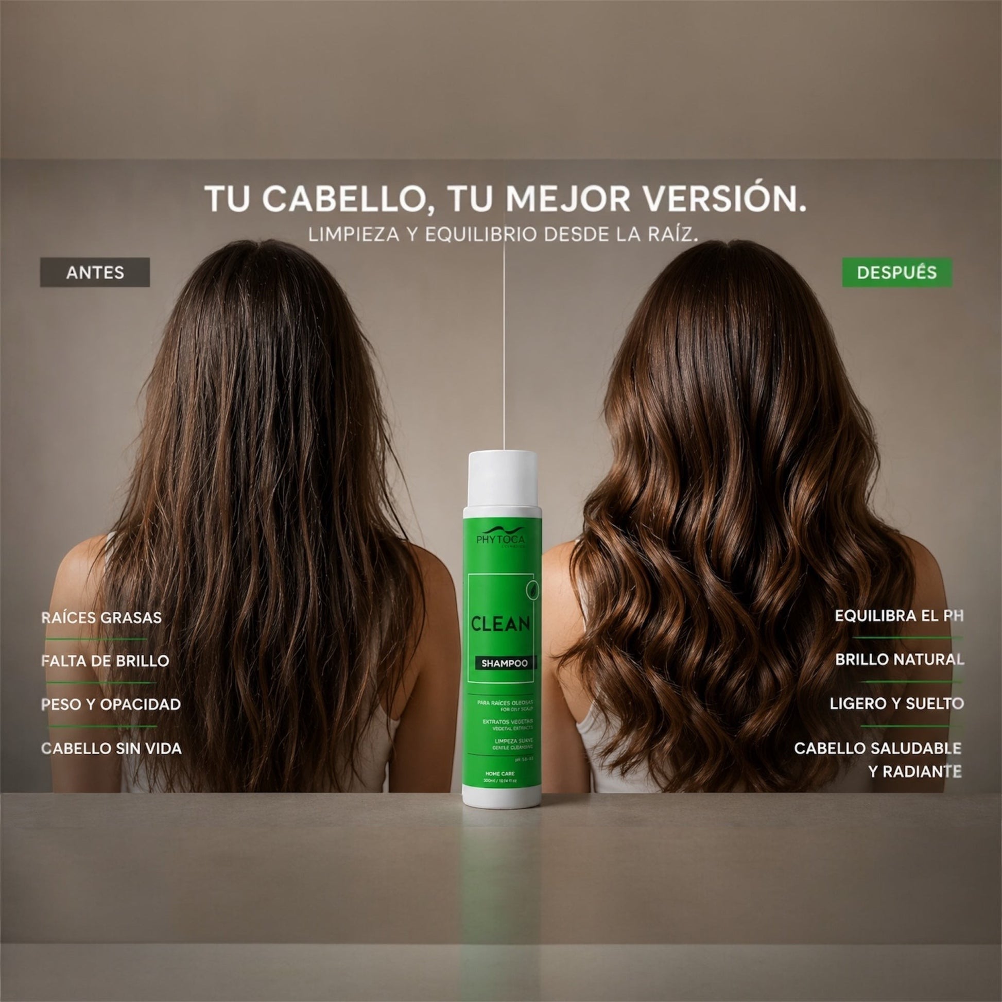 Champú Phytoca USA Clean para cabello graso con extractos de cítricos, té verde y romero para un brillo natural.