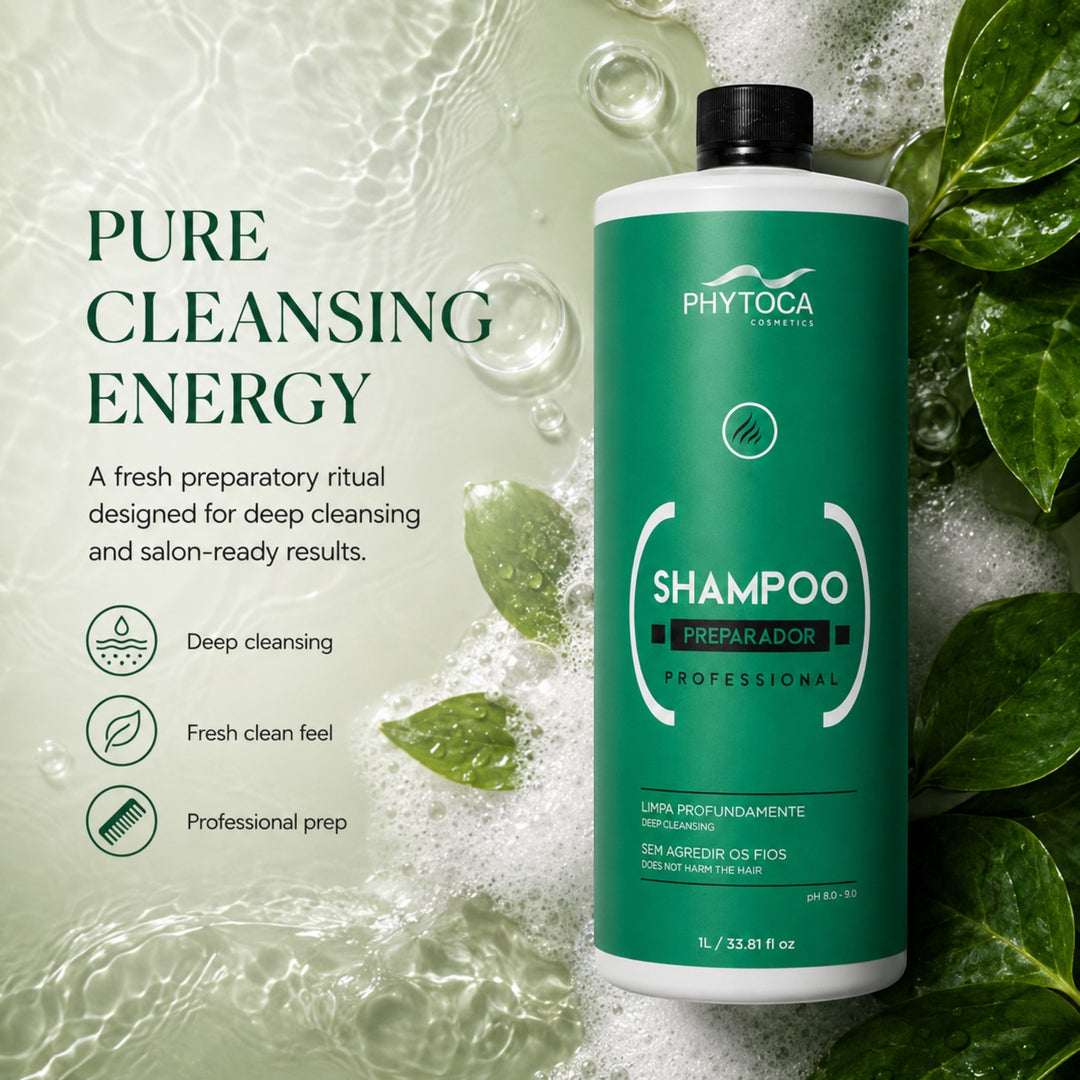 Champú de limpieza profunda Phytoca USA de 32 oz en envase verde, ideal para preparar el cabello en salón.