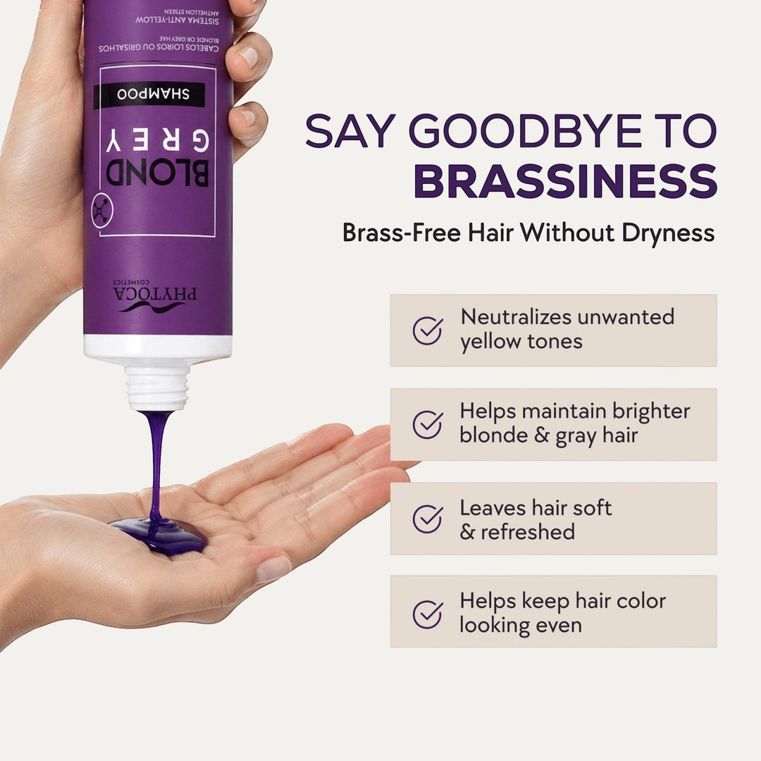Champú morado Phytoca USA para cabello rubio y gris que neutraliza tonos amarillos y aporta un acabado platino