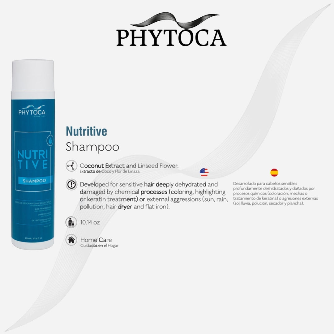 Champú Nutritive de Phytoca USA para cabello deshidratado y dañado con aceite de coco y extracto de linaza