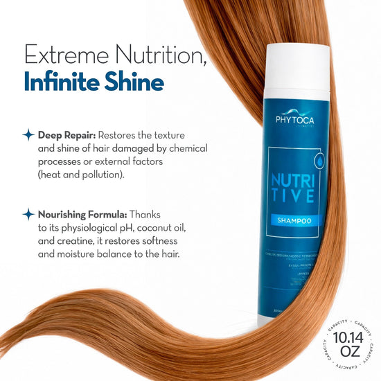 Champú Nutritive de Phytoca USA para cabello dañado con aceite de coco, pro-vitamina B5 y extracto de linaza