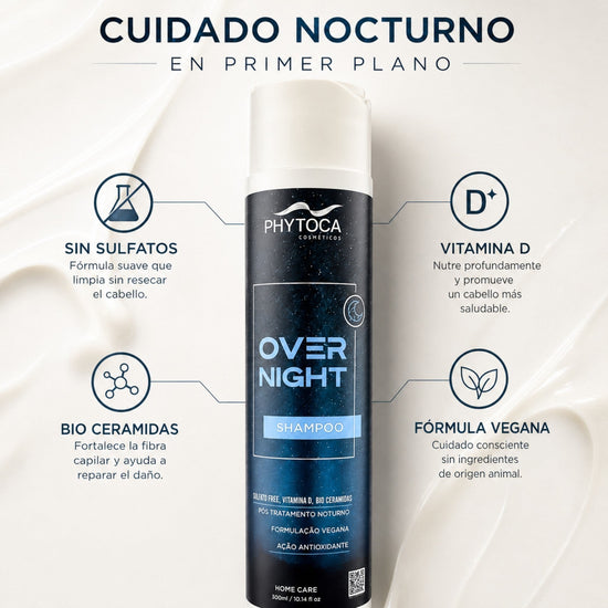 Champú Phytoca USA Overnight sin sulfatos con vitamina D y bio ceramidas para cabello seco y deshidratado