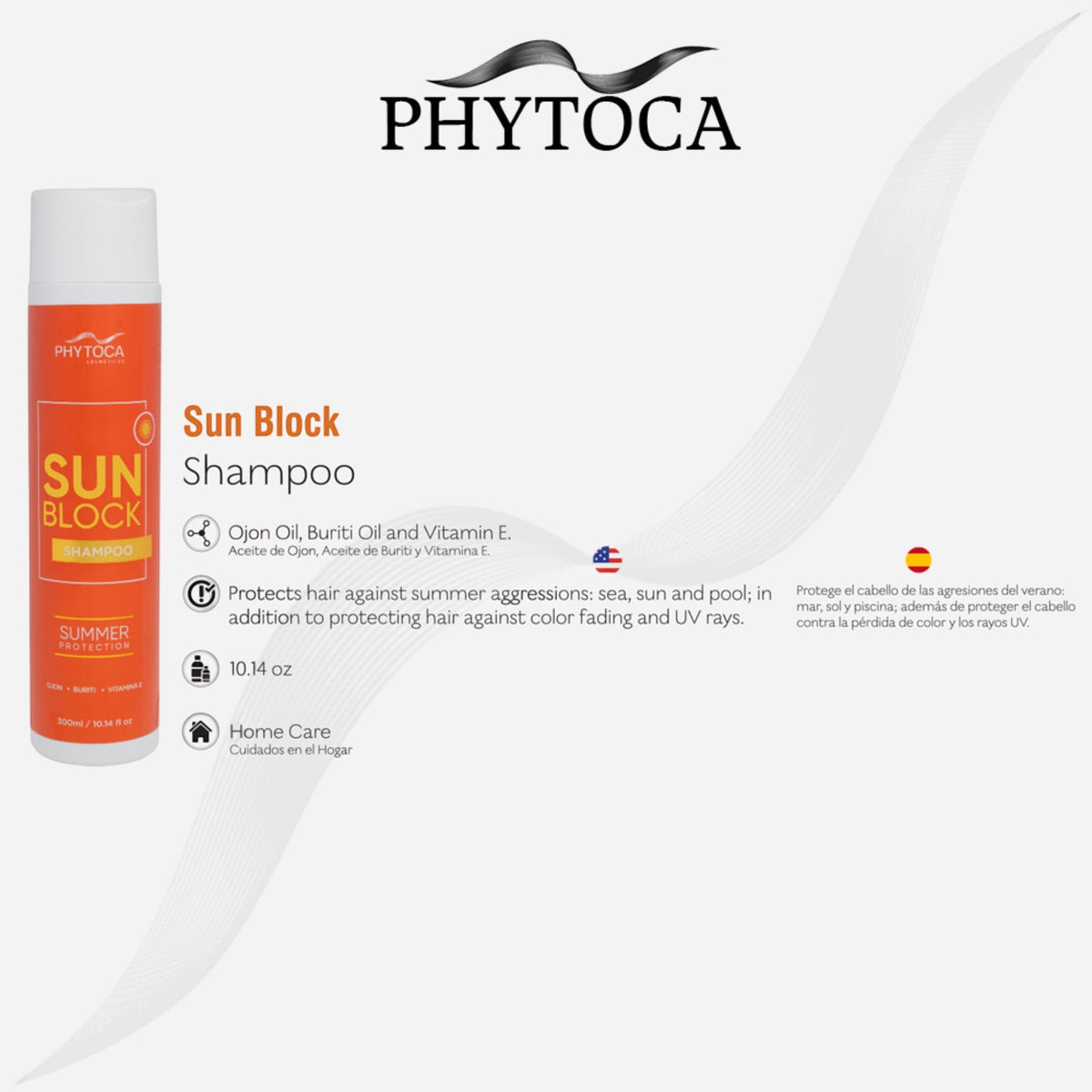 Champú Phytoca USA Sun Block con aceite de buriti y ojon para protección solar y capilar tras exposición al sol
