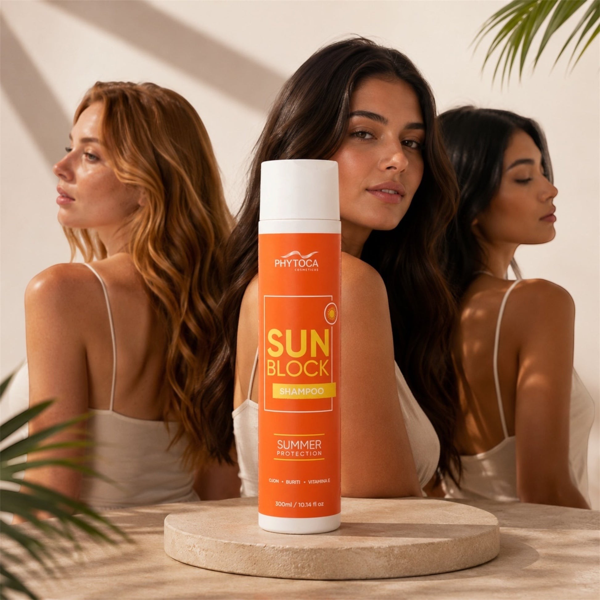 Champú Phytoca USA Sun Block con aceite de buriti y ojon para proteger el cabello del sol, la piscina y el mar