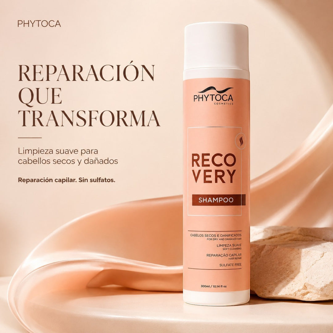 Champú reparador Phytoca USA para cabello seco y dañado, fórmula sin sulfatos con pantenol y vitamina D en envase rosa
