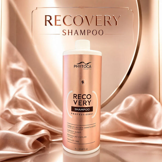 Champú reparador profesional Phytoca USA de 1 litro en envase color oro rosa sobre fondo de satén elegante.