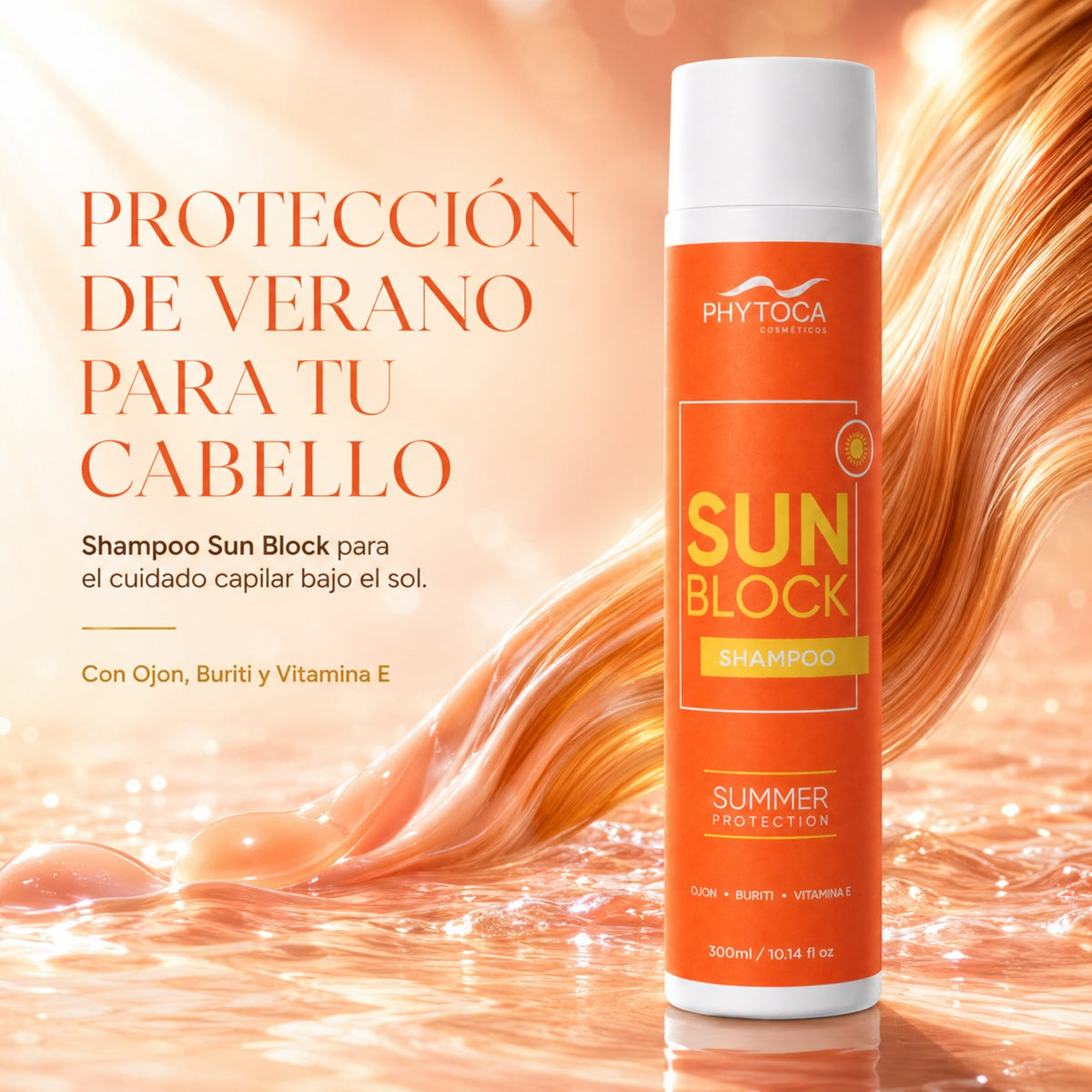 Champú Phytoca USA SunBlock con aceite de buriti y ojon para protección solar y capilar en verano