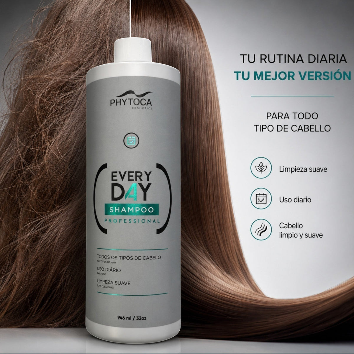 Champú Phytoca USA Every Day de 32 oz para uso diario, formulado con colágeno y queratina para todo tipo de cabello.