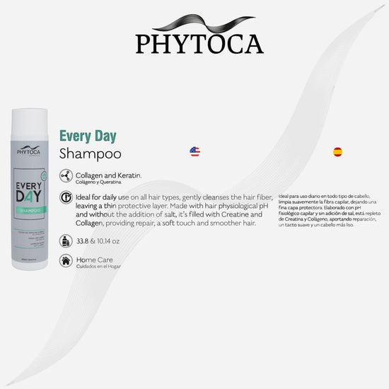 Champú Phytoca USA Every Day para uso diario con colágeno y queratina en envase blanco de 300ml
