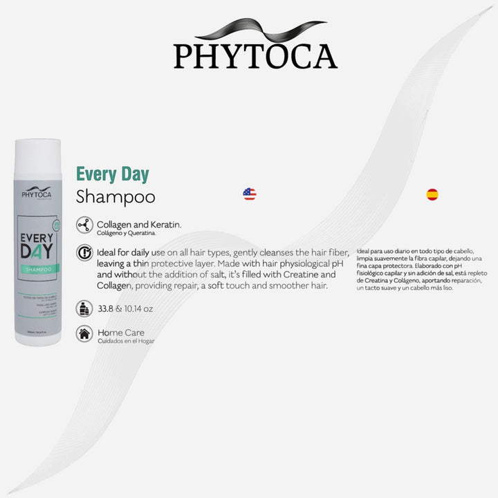 Champú Phytoca USA Every Day para uso diario con colágeno y queratina en envase blanco de 300ml