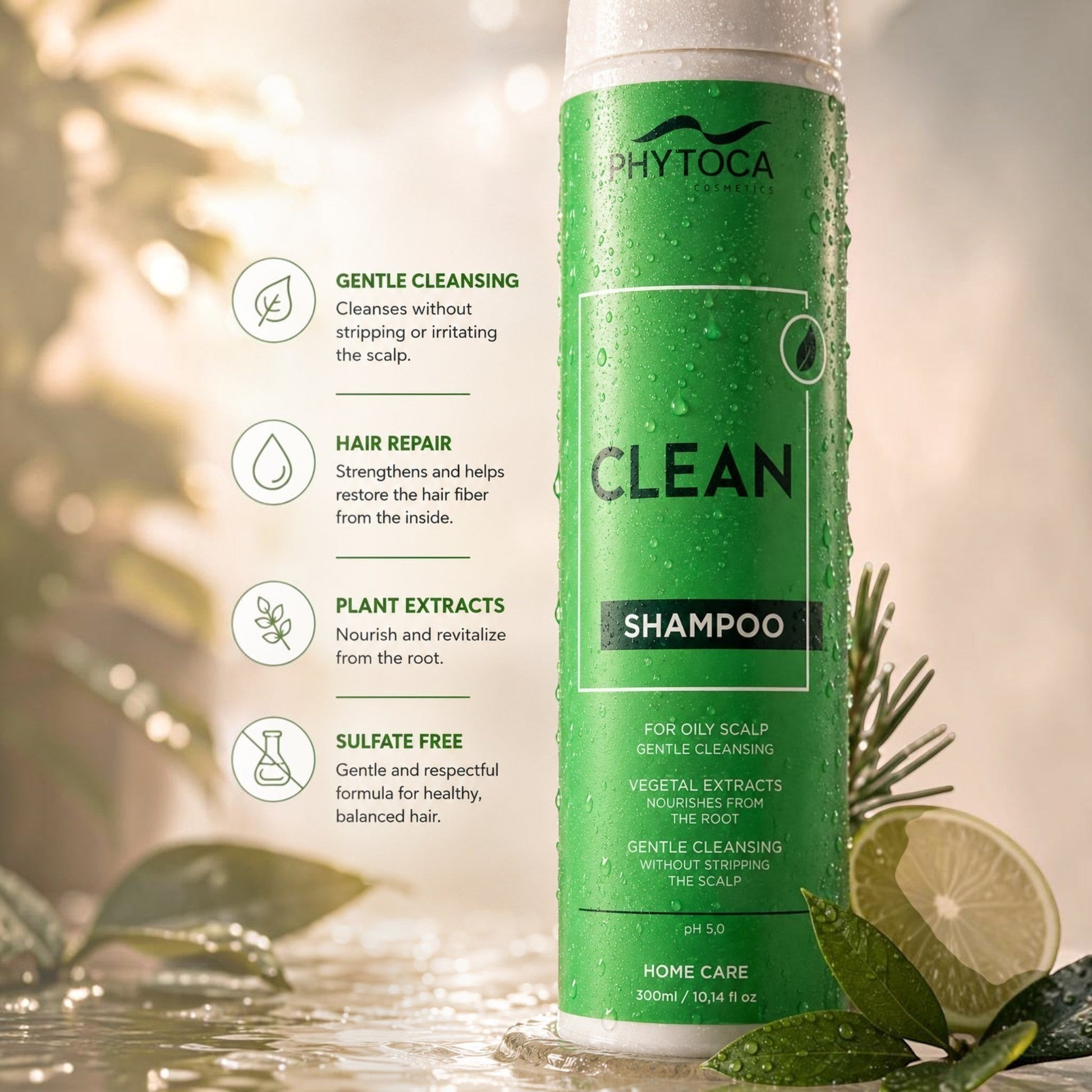 Champú Phytoca USA Clean para cabello graso con extractos de cítricos, té verde y romero en envase de 300ml