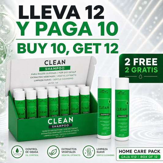 Pack de 12 champús Phytoca USA Clean para cabello graso con extractos de cítricos, té verde y romero