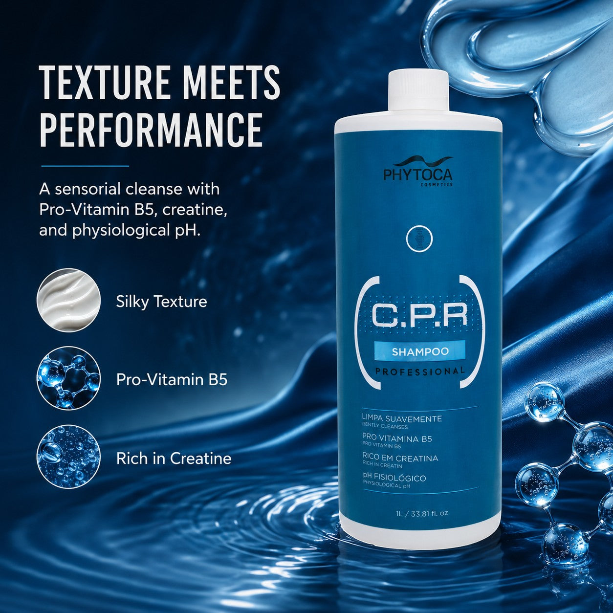 Champú profesional Phytoca USA CPR con Pro-Vitamina B5 y creatina para una limpieza reparadora y suave del cabello