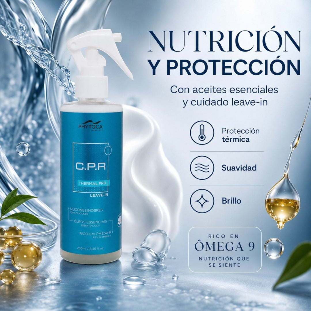 Spray protector térmico Phytoca USA C.P.R Thermal PRO con aceites esenciales y omega 9 para nutrición y brillo capilar