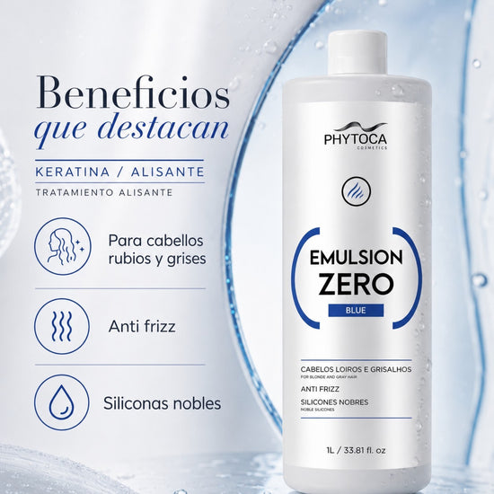 Tratamiento alisante Phytoca USA Emulsion Zero Blue para cabellos rubios y grises con siliconas nobles y efecto anti frizz