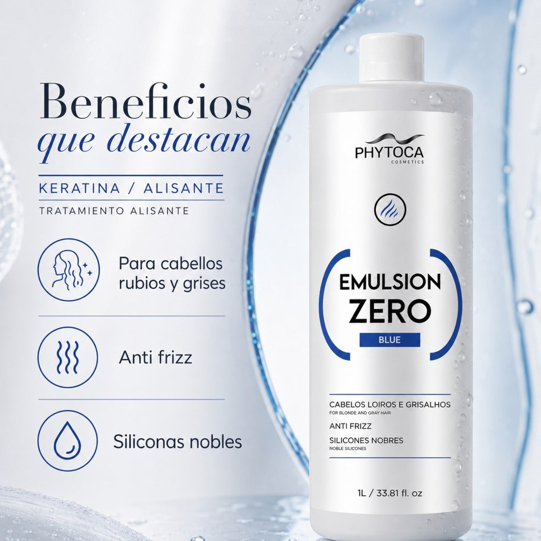 Tratamiento alisante Phytoca USA Emulsion Zero Blue para cabellos rubios y grises con siliconas nobles y efecto anti frizz