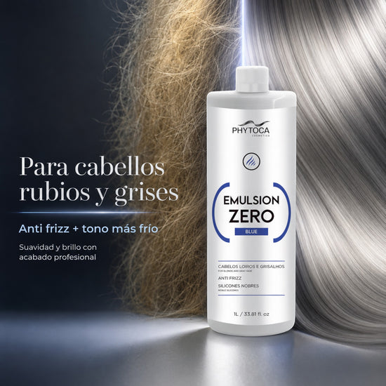 Phytoca USA Emulsion Zero Blue para cabellos rubios y grises, tratamiento anti-frizz con siliconas nobles y brillo.